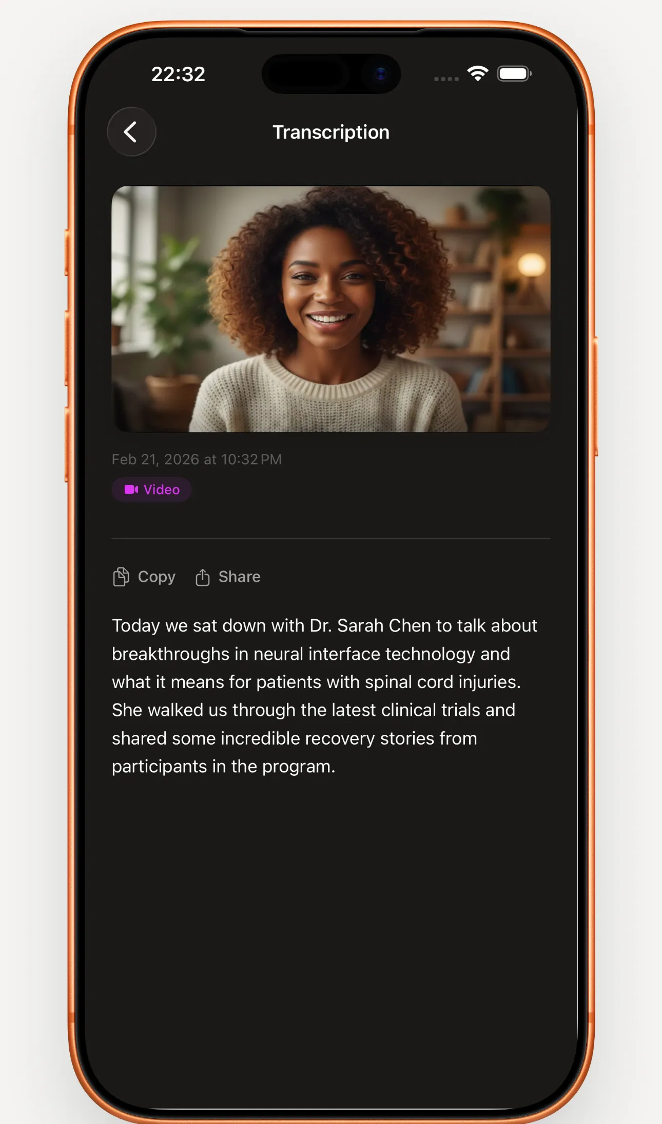 A video transcribed in Wordkeep, with the transcript shown under the video